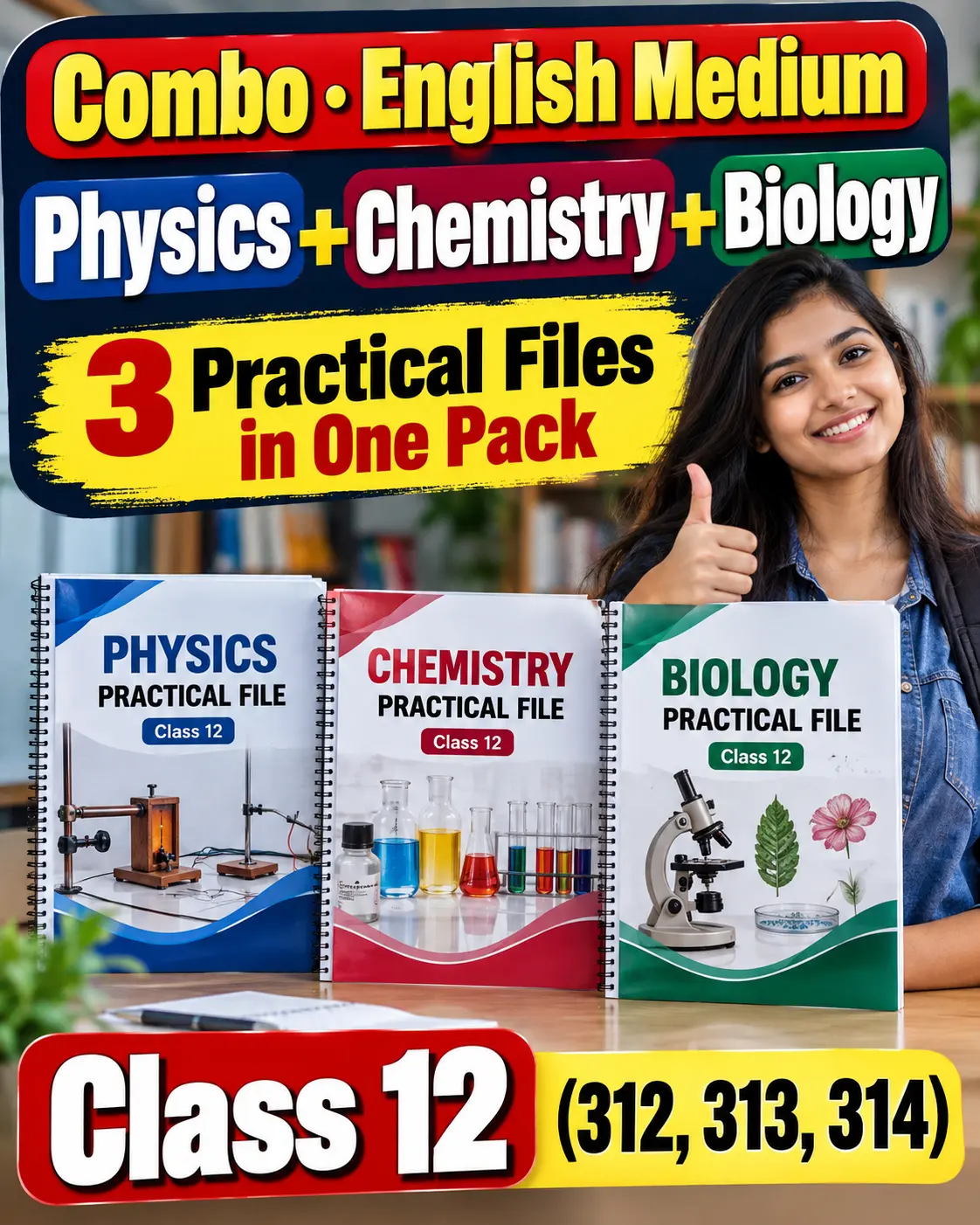 NIOS Class 12 Practical Files Combo – Physics, Chemistry, Biology – English Medium