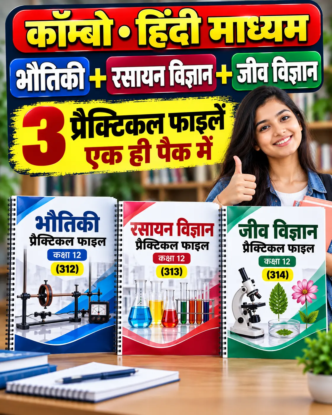 NIOS Class 12 Practical Files Combo – Physics, Chemistry, Biology – Hindi Medium